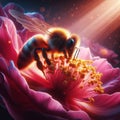 Closeup with detail of a bee collecting pollen inside a flower. AI generated Royalty Free Stock Photo