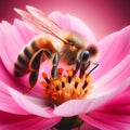 Closeup with detail of a bee collecting pollen inside a flower. AI generated Royalty Free Stock Photo