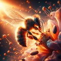 Closeup with detail of a bee collecting pollen inside a flower. AI generated Royalty Free Stock Photo