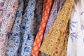 Closeup detail floral pattern woman dresses in shop