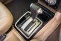 Closeup detail of modern car interior. Automatic transmission car Royalty Free Stock Photo