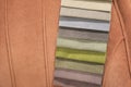 Closeup detail of multi color fabric texture samples