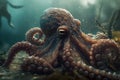 Perfect octopus in the blue ocean water. Royalty Free Stock Photo