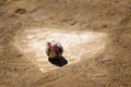 Closeup of Old Worn Ragged Baseball Torn Cover for Sport Royalty Free Stock Photo