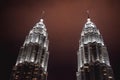 Closeup detail of the Petronas twin tower top in Kuala Lumpur Malaysia during night Royalty Free Stock Photo