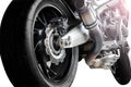 Closeup detail of a racing motorcycle disk brake with ABS system Royalty Free Stock Photo