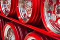 Closeup detail of Red Aluminum car wheel. Neural network AI generated