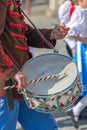 Closeup detail of retro hungarian soldier drummer