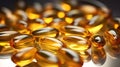 closeup detail Stack of fish oil capsules omega 3 vitamin supplement