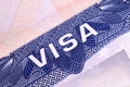 Closeup detail US visa document.