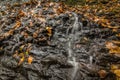 Closeup detail of water flowing gently over rocks in the forest in Autumn Royalty Free Stock Photo
