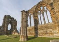 Closeup detail of window in ancient gothic abbey ruins