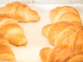 Closeup details of fresh baked Croissants in bakery basket