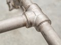 Closeup details seal welded joint in stainless pipeline for gas