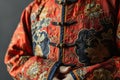 closeup details of traditional red silk chinese clothing