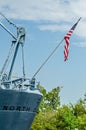 Closeup details of war ready artillery battleship