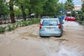 Closeup of a devastating flood in the streets of Greece