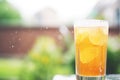 closeup of dew on iced tea glass outdoors Royalty Free Stock Photo