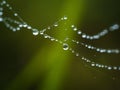 Closeup of a dew, water drops, droplets making a natural pearl necklace on a spider web Royalty Free Stock Photo