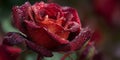 CloseUp of a DewCovered Dark Red Rose Royalty Free Stock Photo