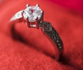 Closeup of diamond ring in red velvet box macro Royalty Free Stock Photo