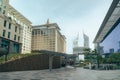 Closeup of a DIFC Dubai The Gate during the day Royalty Free Stock Photo