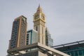 Closeup of a DIFC Dubai The Gate under the blue sky Royalty Free Stock Photo