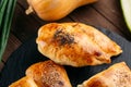 Different oriental baked pie with meat samsa