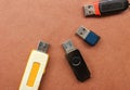 USB Flash Drives on brown background