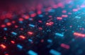 Closeup digital texture displays pixelated patterns, binary code. High-tech abstract background with glowing red, blue patterns. Royalty Free Stock Photo