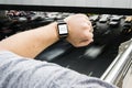 Closeup of digital watch on man wrist Royalty Free Stock Photo