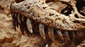 A closeup of a dinosaur skull fossil showing intricate details of teeth and bone structure that can reveal the animals