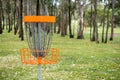 Disc golf basket in a park Royalty Free Stock Photo