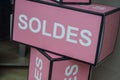 Closeup of discount sign `SOLDES` in french