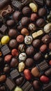 Closeup of diverse chocolates, a tempting cocoa medley