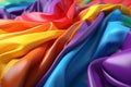 Closeup of diverse Pride flags draped elegantly. Generative ai