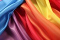 Closeup of diverse Pride flags draped elegantly. Generative ai