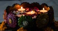 Closeup of diwali floting diya with flowers in uruli Royalty Free Stock Photo