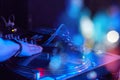 Closeup Dj playing at disco progressive electric music on a beau Royalty Free Stock Photo