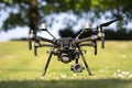 Closeup DJI M210 RTK on green grass Royalty Free Stock Photo