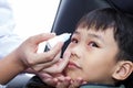 Closeup of doctor pouring eye drops in eye patient