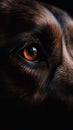Closeup dog eye, portrait of animal on dark background. Royalty Free Stock Photo