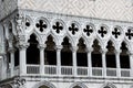 Closeup of Doge's Palace white tracery facade in Venice, Italy