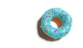 closeup donut with blue icing isolated on white background top view Royalty Free Stock Photo