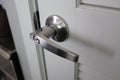 Closeup of door handle -- stainless steel material