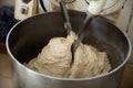 Closeup for dough kneading on bread bakery production factory