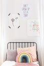 Closeup of drawings on the white wall of kids bedroom Royalty Free Stock Photo
