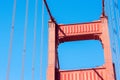Closeup drone view of the part of the Golden Gate Bridge in San Francisco, California, USA