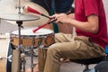 Drummer playing in the street Royalty Free Stock Photo