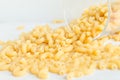 Closeup of dry elbow macaroni pasta